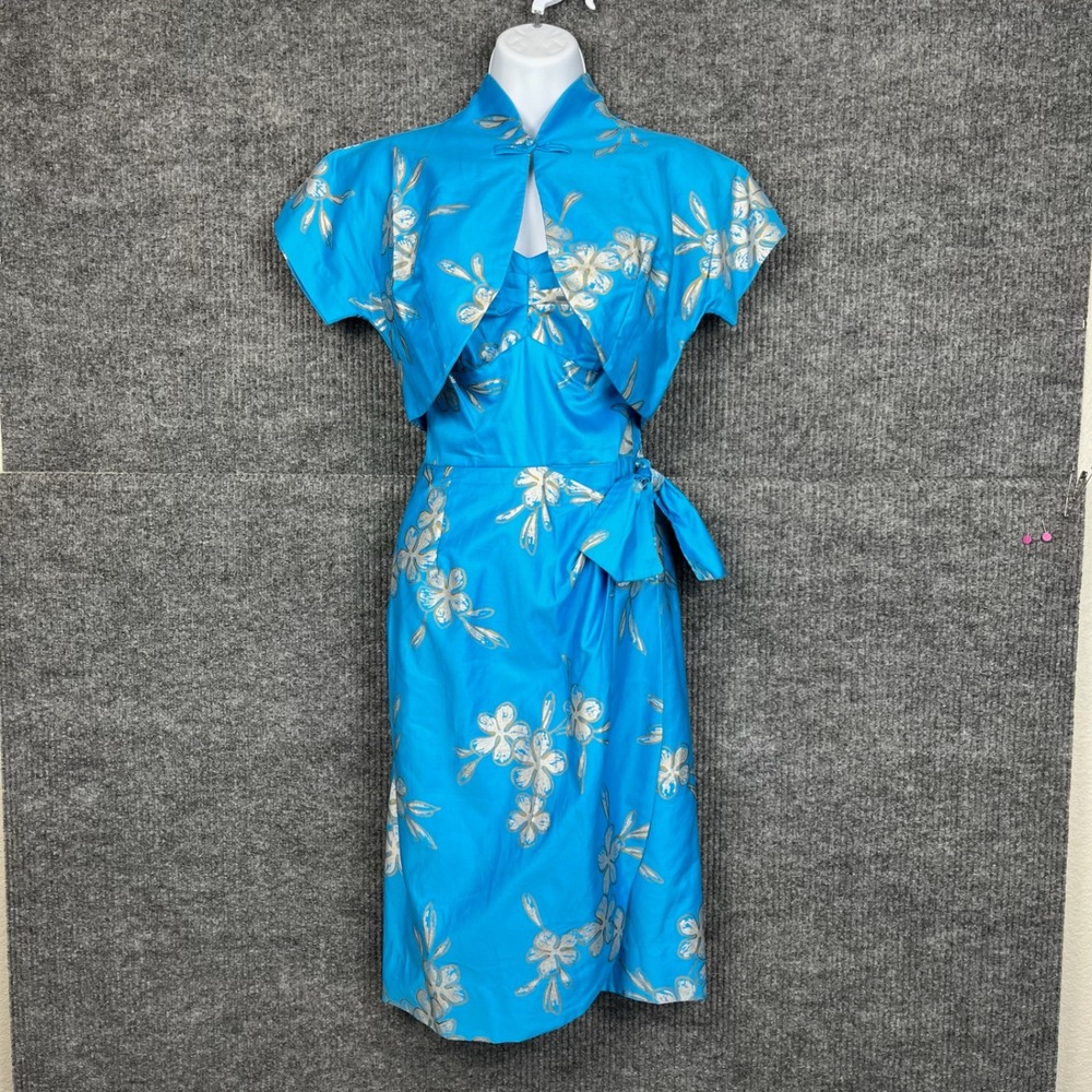 Vtg 50s Paradise Hawaii Dress SET Womens XXS Floral Sundress Bolero Jacket